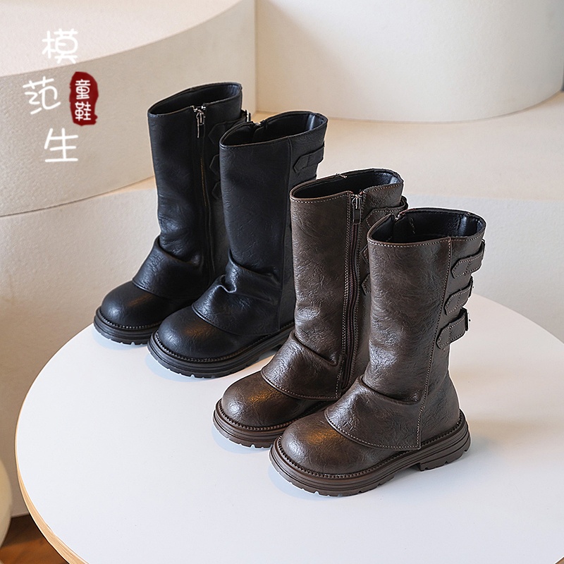 模范生铺子女童褶皱风格马丁靴