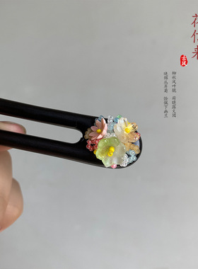 清爽夏季多彩花朵流苏发簪简约女