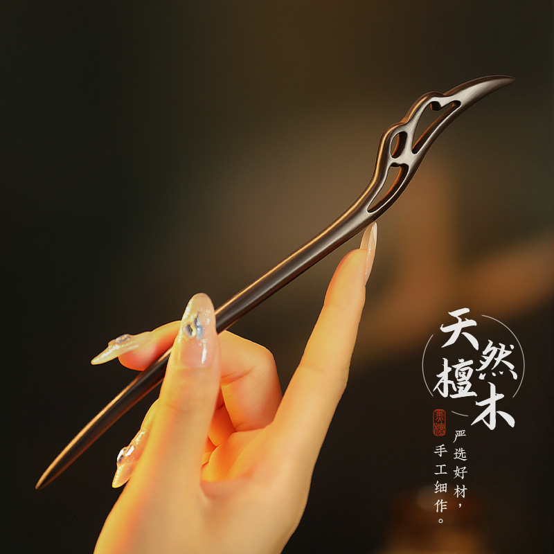 檀木加长手工檀木发簪高级感
