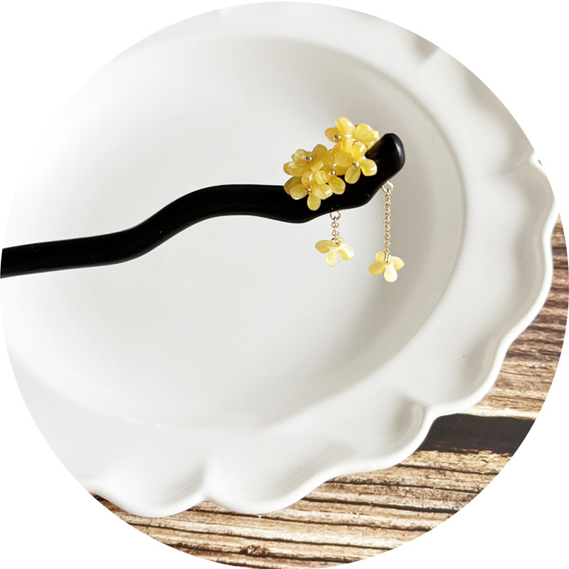 原创桂花发簪黑檀木复古旗袍茶服