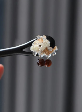 双面繁花黑檀木发簪子简约时尚