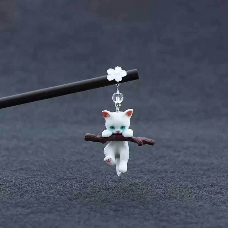 日常现代简约盘发簪子超仙原创猫咪小众百搭丸子头发饰汉服饰品女