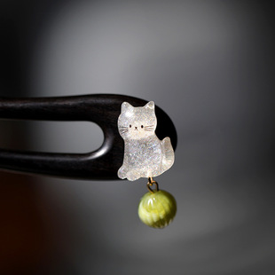 【哈基米】可爱猫咪U型发簪盘发钗子小猫日常百搭发饰黑檀木通勤