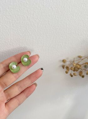S925银针天竺葵荷叶森系绿色小巧