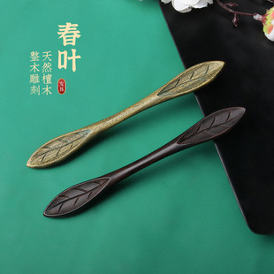 绿檀木古风发簪女新中式日常简约盘发木簪子双尖发钗汉服旗袍头饰