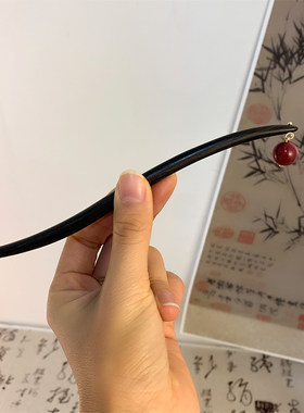 高品揽月朱砂黑檀木发簪相思红豆