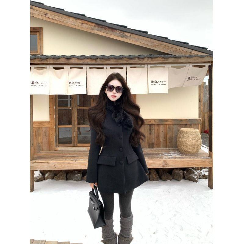 2025秋冬新款复古风气质设计感百搭纽扣圆领收腰长袖毛呢外套女潮,女装/女士精品,短外套,淘宝优惠券,粉丝福利购,淘宝优惠卷