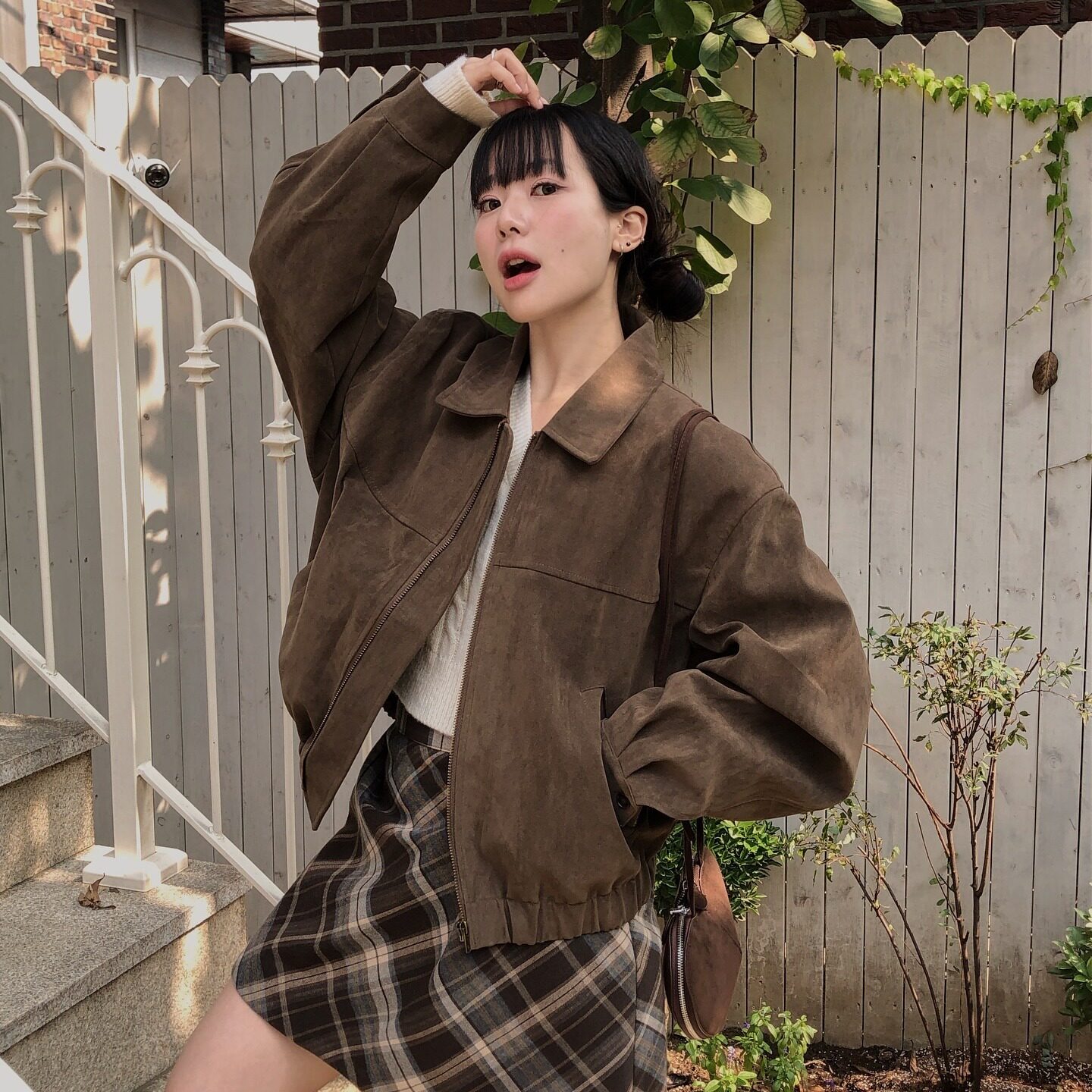 韩国chic 秋日 麂皮绒 宽松 棒球服 外套