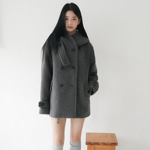 有货 韩国ins日系学院风连帽双排扣毛呢外套减龄小个子呢子大衣女