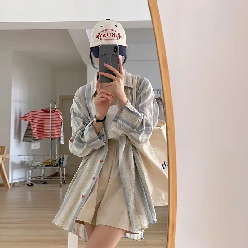 夏季薄款条纹衬衫防晒外套春夏2024新款爆款法式上衣女设计感小众