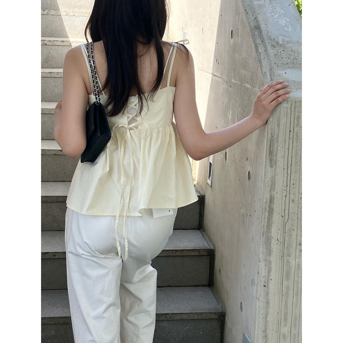 韩国ins鬼马少女时尚吊带女夏日 绑带小心机设计感吊带背心女学生