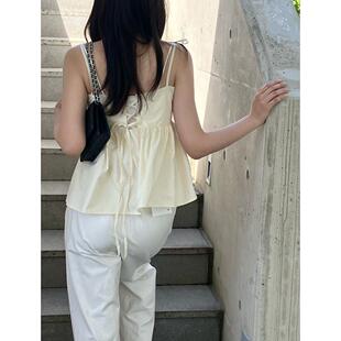 韩国ins鬼马少女时尚吊带女夏日 绑带小心机设计感吊带背心女学生