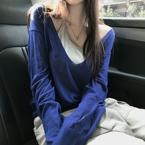 已出货尺码更新韩国chic秋季新款大V领气质松弛感薄款长袖针织衫