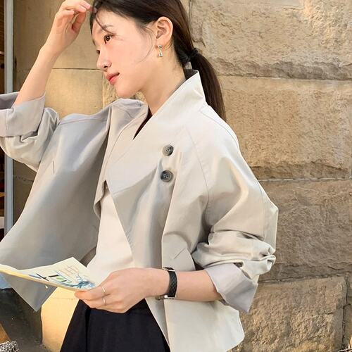 已出 韩版  小个子长袖上衣小众宽松立领短款风衣女外套