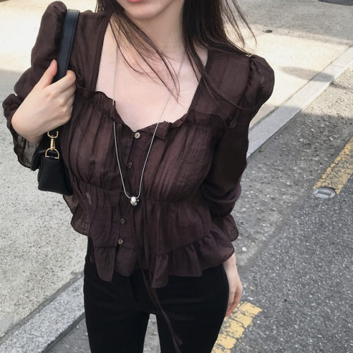 已出货尺码更新韩国chic新款甜美花边温柔风衬衫