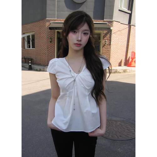 出货中 韩国chic夏日扭结短袖衬衫女上衣