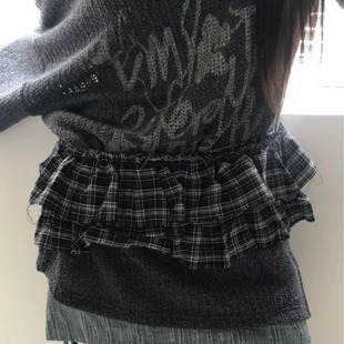两色入叠搭单品日系韩国ins复古格子褶皱花边腰部系带短裙屁帘裙