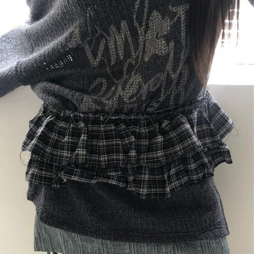 两色入叠搭单品日系韩国ins复古格子褶皱花边腰部系带短裙屁帘裙