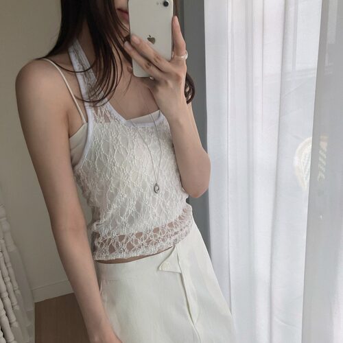 韩国chic春 挂脖 蕾丝 吊带背心