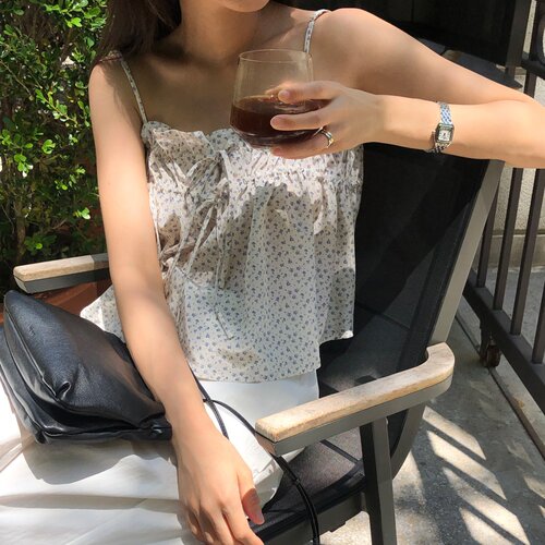 已出货 韩国东大门甜美减龄宽松显瘦温柔气质碎花系带背心吊带女