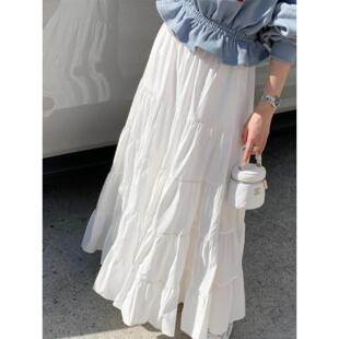 韩国chic春季复古时尚休闲简约百搭高腰蛋糕裙大裙摆半身裙长裙女