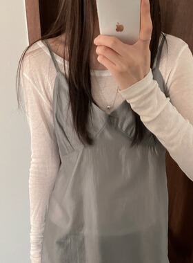 韩国chic 早春 叠穿 天丝 V领 吊带 连衣裙