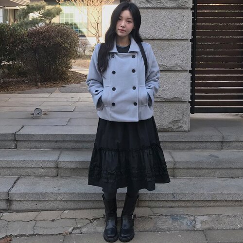 已出货 韩国春季复古气质甜美减龄百搭木耳边松紧腰小个子半身裙
