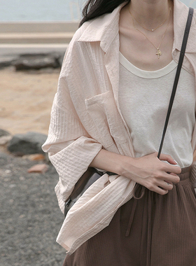 韩国早春新款防晒棉麻衬衫外套气质长袖上衣设计感小众衬衣女款