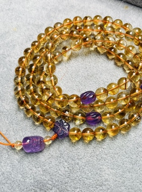 天然黄水晶108颗佛珠挂链 斜挎链 9mm