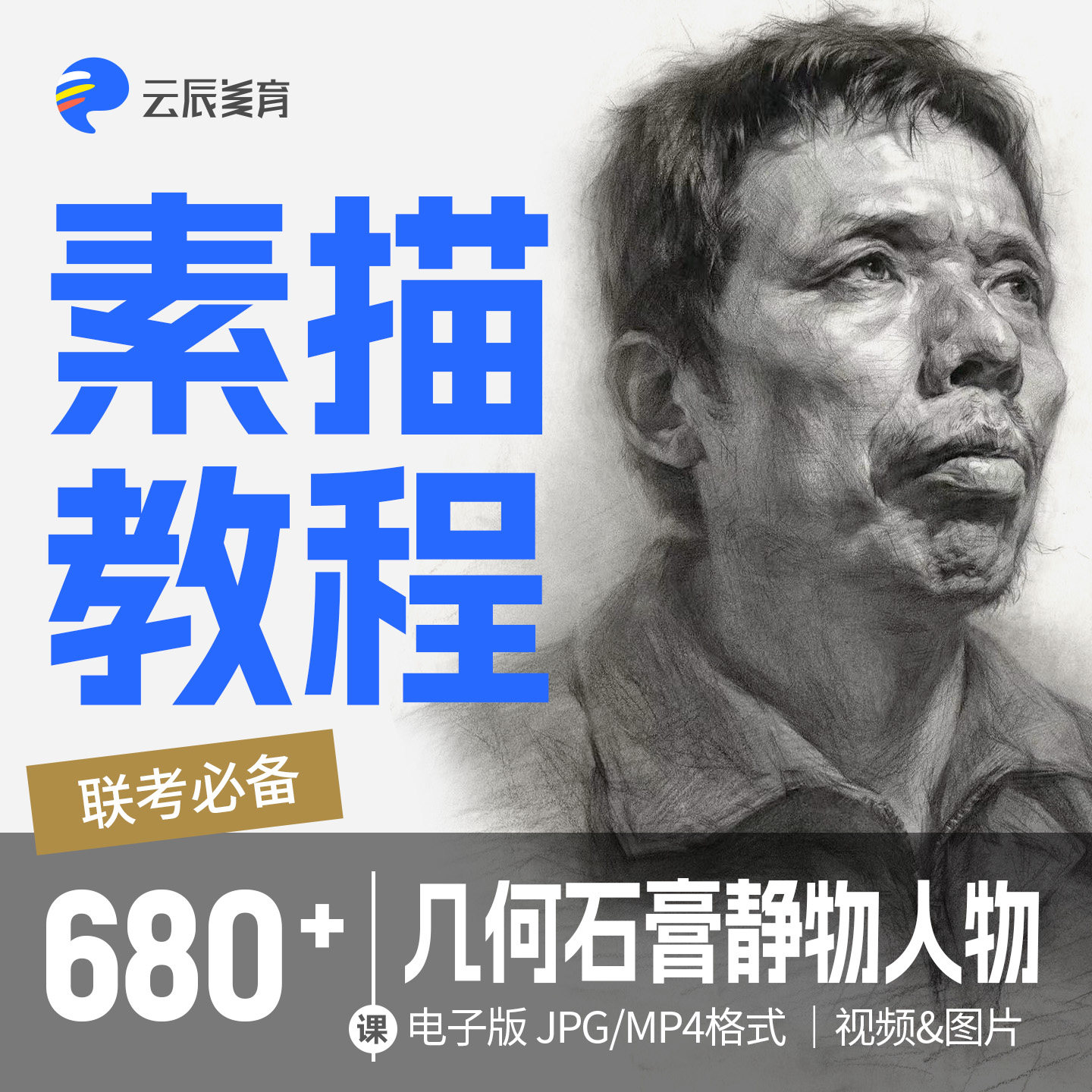 素描头像静物石膏像绘画教程｜张海霆临摹范画美术联考视频素材