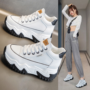 老爹鞋女2023新款秋季小个子内增高女鞋8cm真皮小白鞋休闲运动鞋