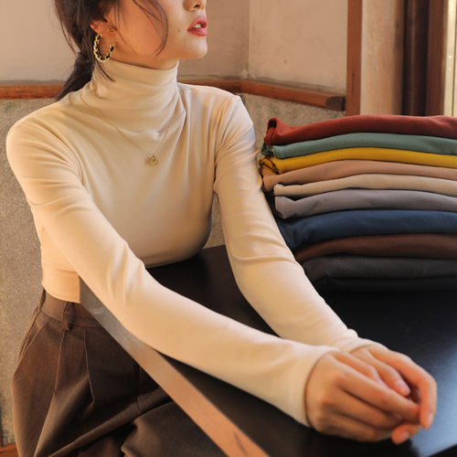 纯色德绒新款保暖高领打底衫女内搭冬加绒加厚长袖打底衣修身t恤