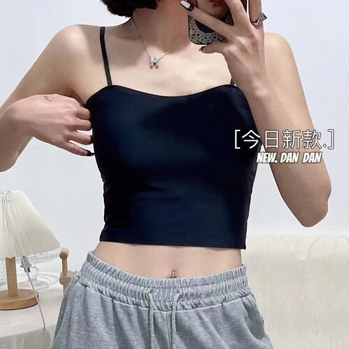 春季新款性感冰丝弧形领口无痕美背可调节中长款吊带内搭修身内衣