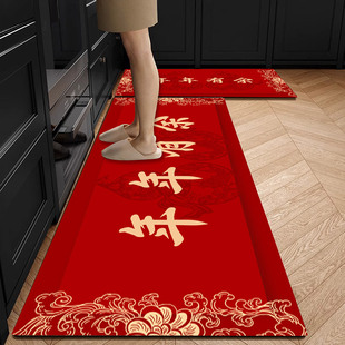 厨房地垫硅藻泥可擦洗吸水吸油防滑脚垫2026新年红色门口耐脏地毯