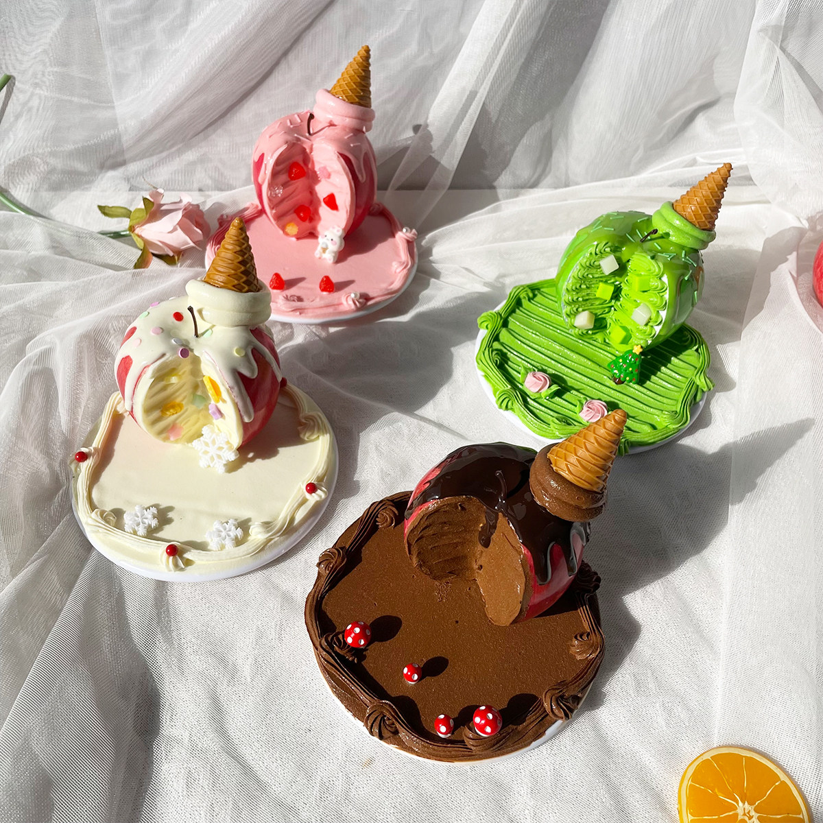 创意手机支架仿真苹果蛋糕支撑架工位桌面可爱摆件懒人追剧神器