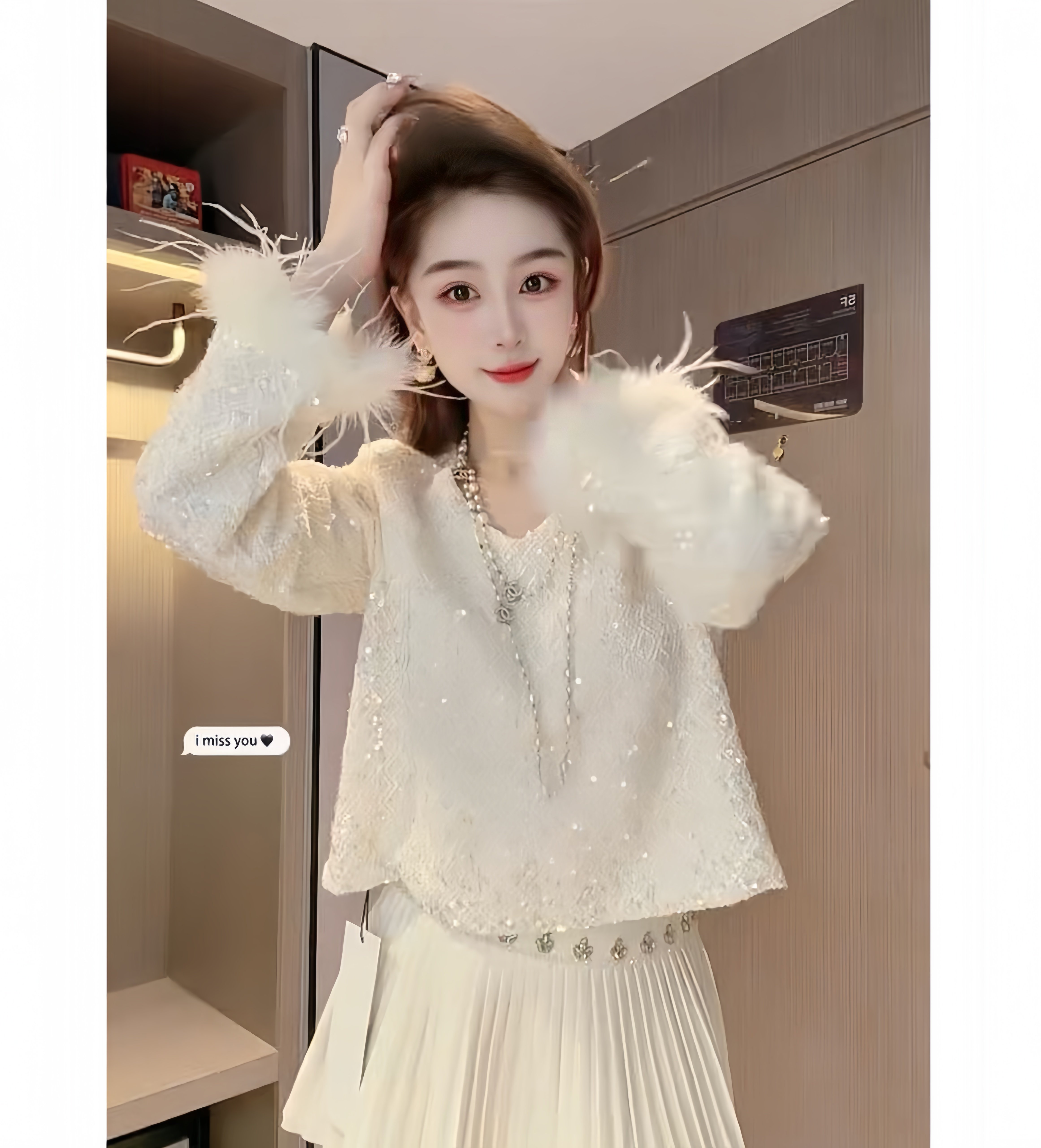 法式短款亮片长袖衬衫女2026新款毛毛拼接衬衣设计感显瘦上衣,女装/女士精品,衬衫,淘宝优惠券,粉丝福利购,淘宝优惠卷