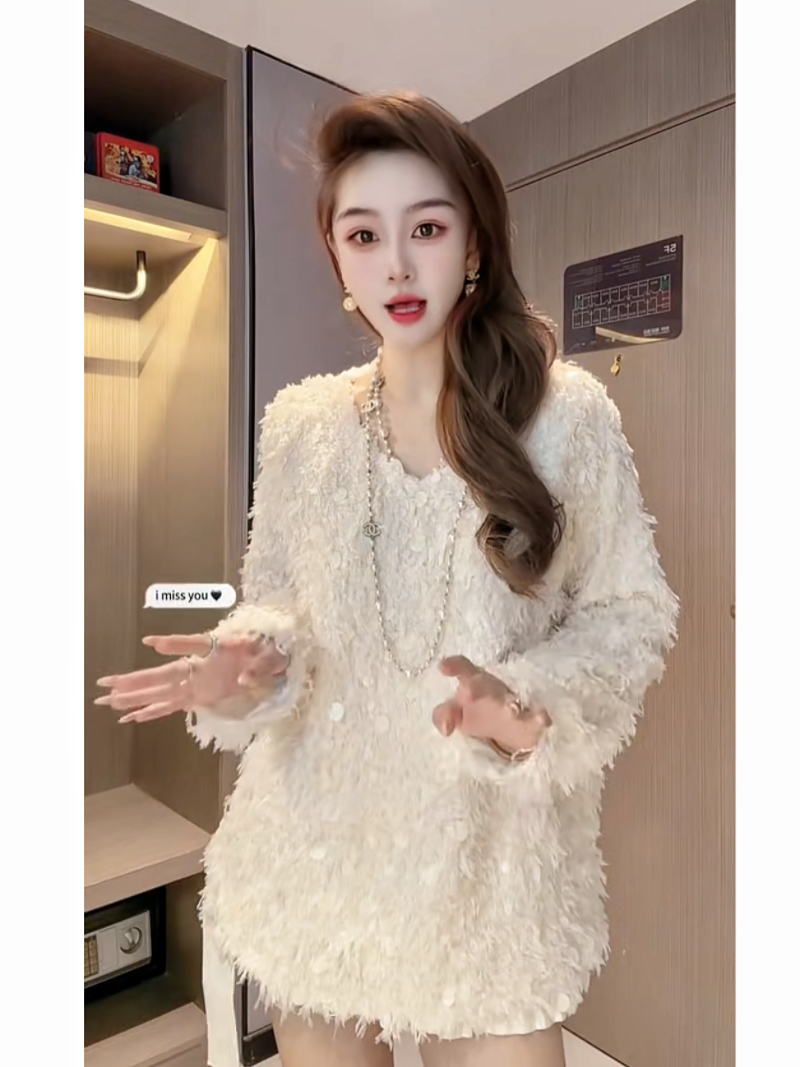 高级感气质白色亮片毛绒绒针织毛衣女秋冬新款宽松慵懒洋气上衣潮,女装/女士精品,卫衣/绒衫,淘宝优惠券,粉丝福利购,淘宝优惠卷