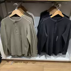 Fitting Room Japanese Style 2024 Spring New Waffle Knit Henry Collar Pullover Long-Sleeve T-Shirt Round Neck Women's Y465496