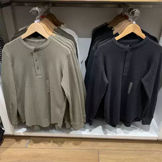 Fitting Room Japanese Style 2024 Spring New Waffle Knit Henry Collar Pullover Long-Sleeve T-Shirt Round Neck Women's Y465496