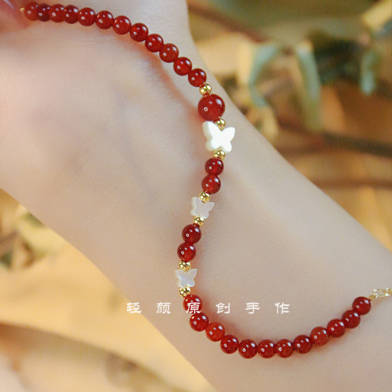 国风天然红玛瑙手链小众新年礼物