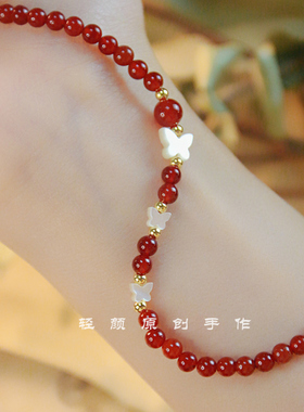 国风天然红玛瑙手链小众新年礼物