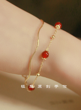 女红玛瑙ins小众双层叠戴手链