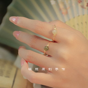 『兰亭序』天然和田玉戒指女ins小众设计复古个性食指戒小巧精致