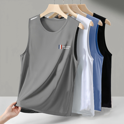 夏季男士冰丝透气背心运动健身打底衫宽肩训练无袖t恤坎肩速干