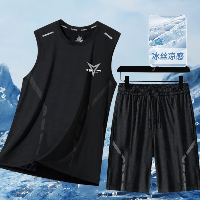 凉感运动套装男速干篮球球服男款夏季背心短裤健身房跑步男士一套