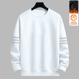 男士卫衣秋冬新款圆领宽松加绒无帽套头上衣青年长袖男款外套百搭