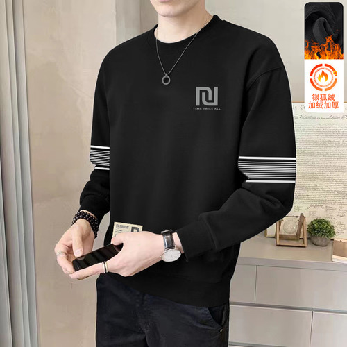 【发货快】秋冬季男士卫衣宽松加绒套头圆领打底衫长袖T恤大码百�