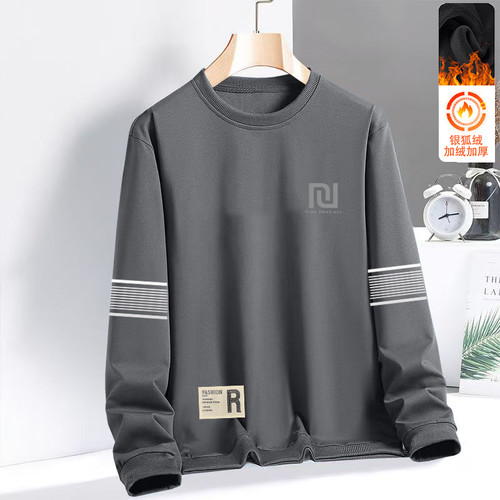 【精选】男士长袖T恤潮牌加绒秋冬上衣服男卫衣青年体桖内搭打底�