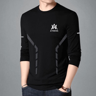 长袖 男韩版 T恤男秋季 宽松弹力打底衫 ins印花t恤 内搭秋衣男装 男士