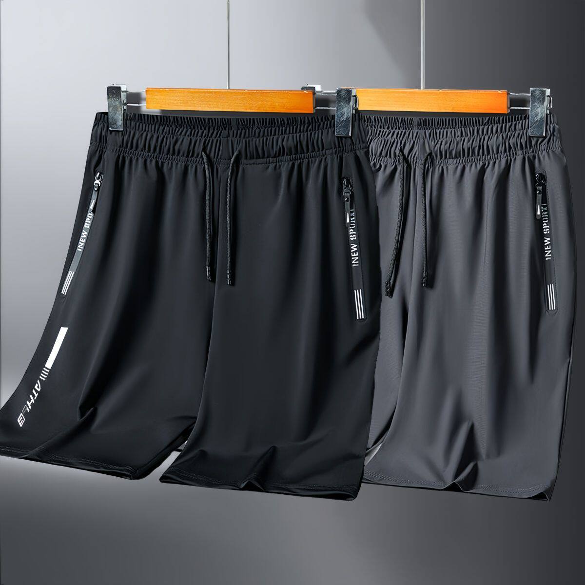 高弹锦纶冰丝短裤男士夏季宽松速干五分休闲运动裤透气沙滩裤二件